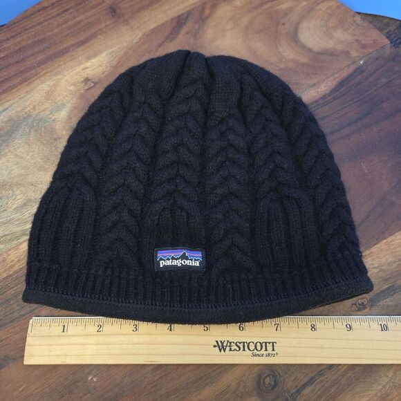 PATAGONIA Cable Beanie Hat Fleece Lined Black Women's OS - Picture 5 of 6